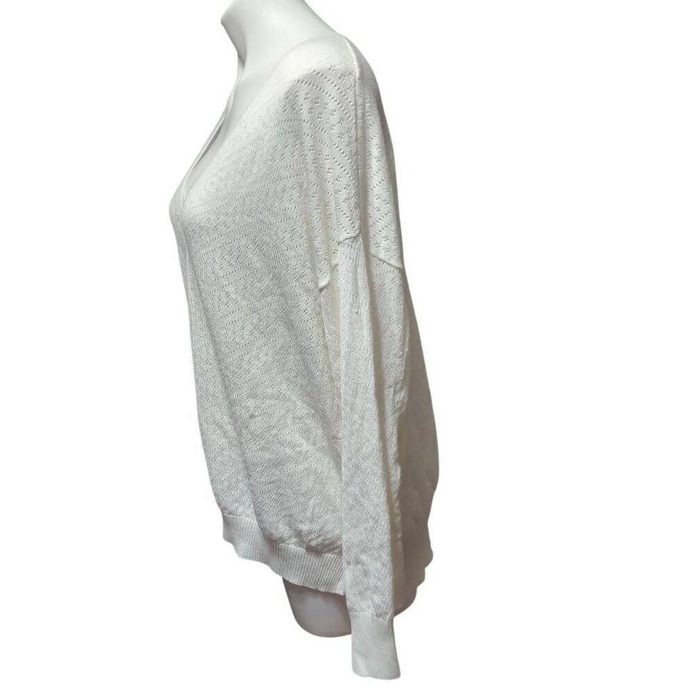 89th &‎ Madison sweater white eyelet perforated lightweight v neck 1X - Picture 2 of 8